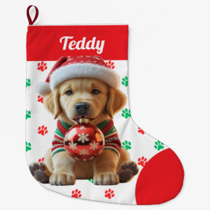 Niedliche Weihnachten Golden Retriever Welpe Perso Großer Weihnachtsstrumpf