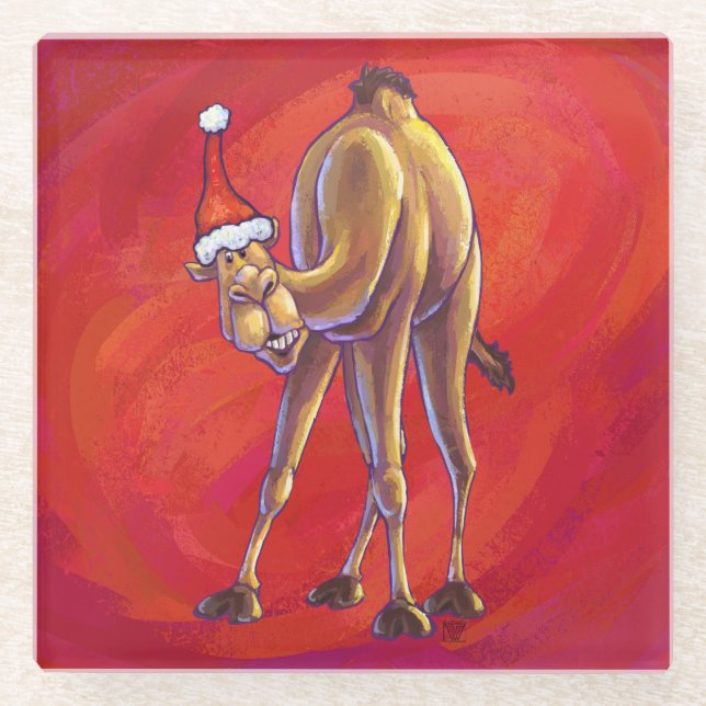 Niedliche Weihnachten in Camel Glasuntersetzer (Vorderseite)