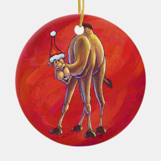 Niedliche Weihnachten in Camel Keramikornament (Vorne)
