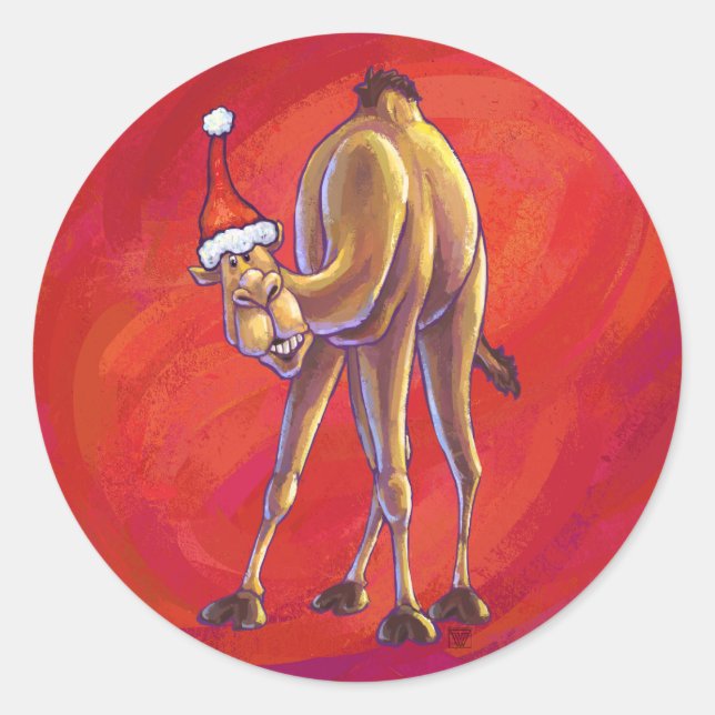 Niedliche Weihnachten in Camel Runder Aufkleber (Vorderseite)