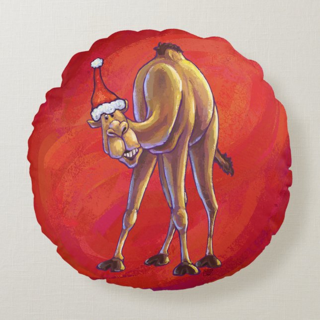 Niedliche Weihnachten in Camel Rundes Kissen (Vorderseite)