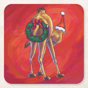 Niedliche Weihnachten in Kamel und Rot Rechteckiger Pappuntersetzer