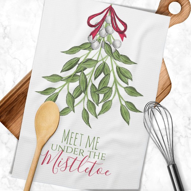 Niedliche Weihnachten in Rot und Grün Geschirrtuch (Merry mistletoe custom kitchen towel.)