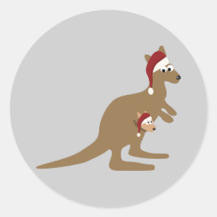 Niedliche Weihnachten Kangaroos Runder Aufkleber
