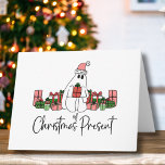 Niedliche Weihnachten Karte<br><div class="desc">Entdecken Sie diesen wunderbaren "Geist der Weihnachtszeit"-Druck, der einem geliebten Filmklassiker geschickt zur Ehre gereicht. Ideal für eine niedliche und lustige Weihnachtskarte. Dieses bezaubernde Design besticht durch einen niedlichen, liebenswerten Weihnachtsgast, der eine festliche rosa Weihnachtsmannmütze verbindet und umgeben ist von einer Fülle von wunderschön verpackten Weihnachtsgeschenken. Die Farbpalette umfasst eine...</div>