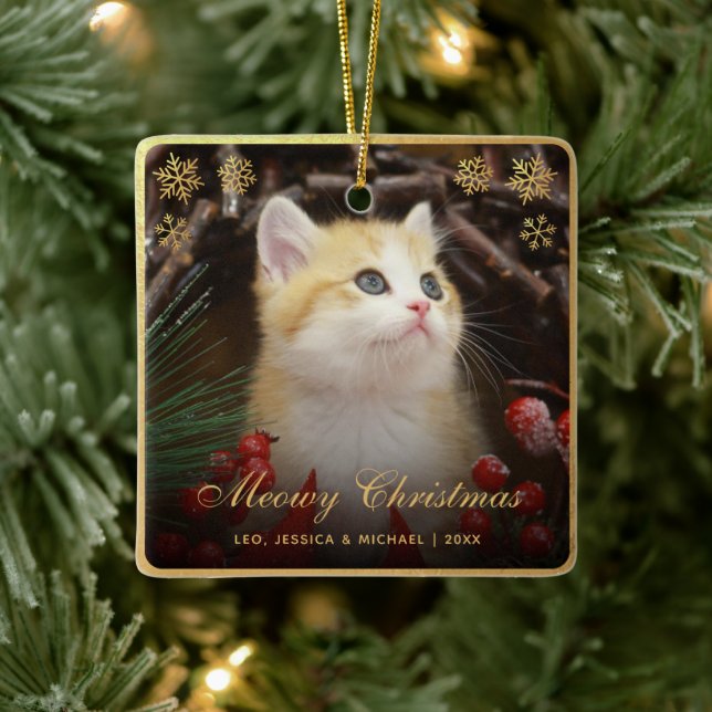Niedliche Weihnachten Katze Pet Foto Imitats Gold  Keramikornament (Baum)