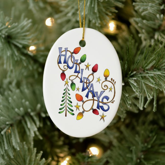 Niedliche Weihnachten, Lichter und Sterne mit Urla Keramikornament (Baum)