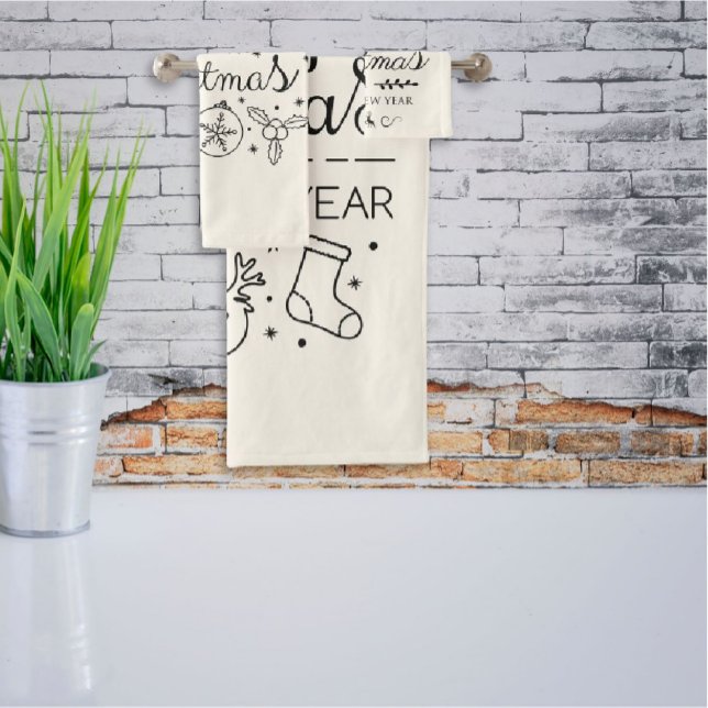 Niedliche Weihnachten Minimalistisch Doodle Handtu Badhandtuch Set (Von Creator hochgeladen)