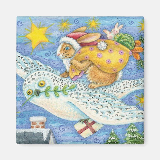 Niedliche Weihnachten mit Rabbit als Weihnachtsman Magnet (Vorne)