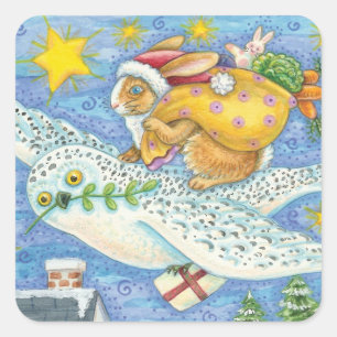 Niedliche Weihnachten mit Rabbit als Weihnachtsman Quadratischer Aufkleber