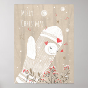 Niedliche Weihnachten Mitten Schnee Kitten Moderne Poster