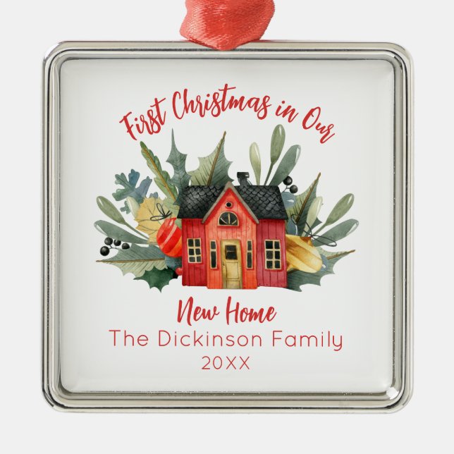 Niedliche Weihnachten New Zuhause Metal Ornament (Vorne)