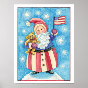 Niedliche Weihnachten, Patriotischer Weihnachtsman Poster