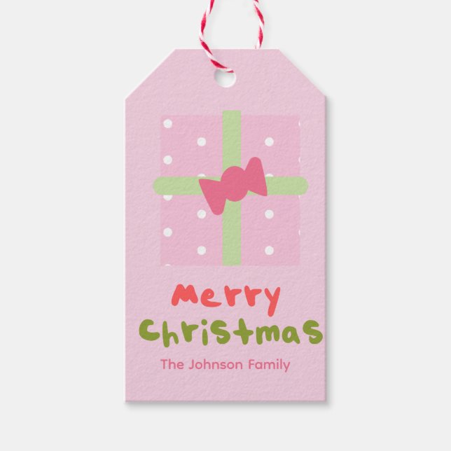 Niedliche Weihnachten Present Pink Family Geschenk Geschenkanhänger (Vorderseite)