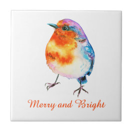 Niedliche Weihnachten Robin Watercolor Merry and B Fliese