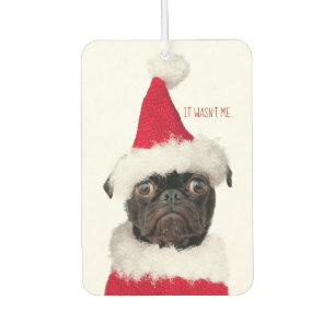 Niedliche Weihnachten Schwarzer Mops Welpe Santa Autolufterfrischer