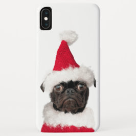 Niedliche Weihnachten Schwarzer Mops Welpe Santa Case-Mate iPhone Hülle