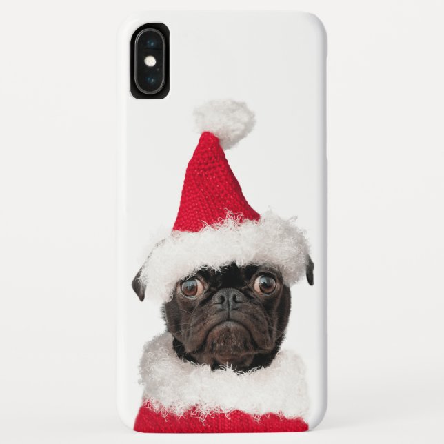 Niedliche Weihnachten Schwarzer Mops Welpe Santa Case-Mate iPhone Hülle (Rückseite)