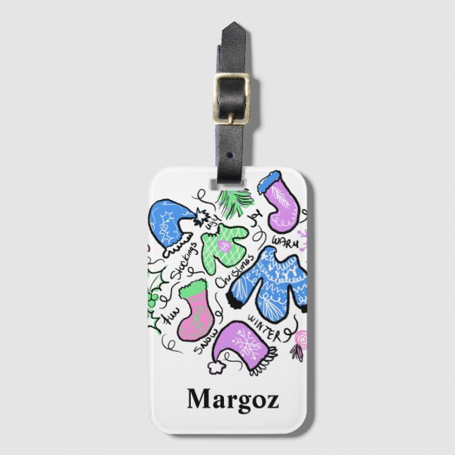 Niedliche Weihnachten Ugly Sweater Doodles Wirbel  Gepäckanhänger (Vorderseite Vertikal)