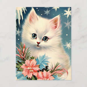 Niedliche Weihnachten Vintage Kitten Postkarte   a