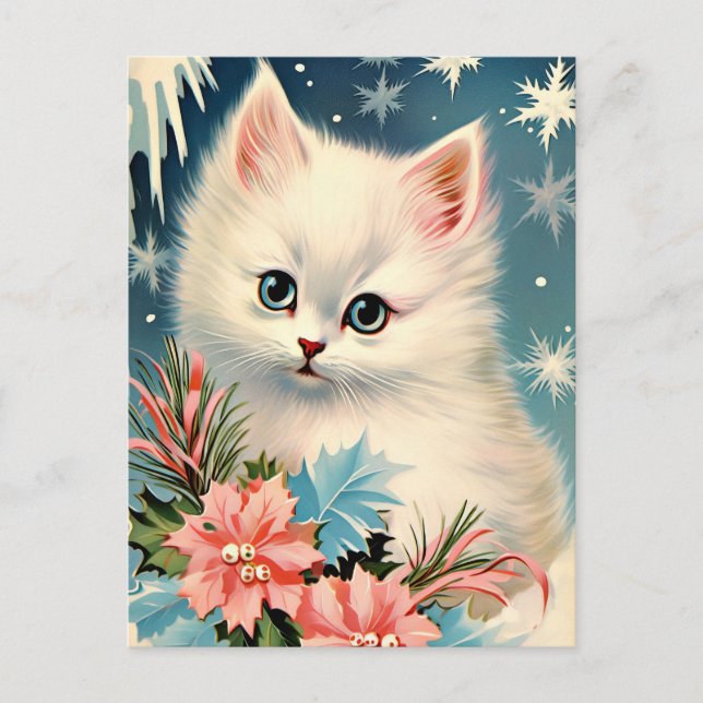 Niedliche Weihnachten Vintage Kitten Postkarte | a (Vorderseite)