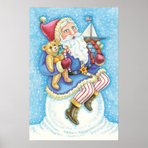 Niedliche Weihnachten, Weihnachtsmann auf Snowball Poster