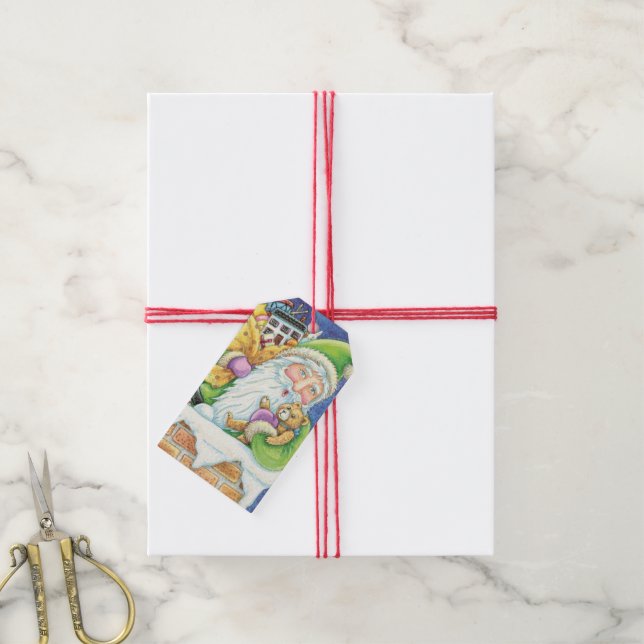 Niedliche Weihnachten, Weihnachtsmann im Schornste Geschenkanhänger (Mit Garn)