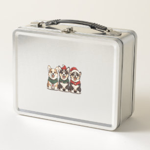 Niedliche Weihnachten Welsh Corgi Hunde Santa Pupp Metall Brotdose