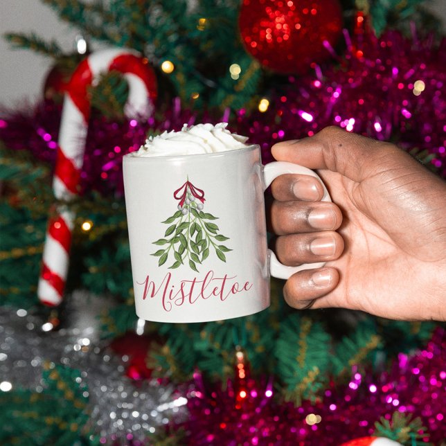 Niedliche Weihnachten Whimsical Mistletoor Wasserf Kaffeetasse (Christmas cute merry mistletoe holiday custom mug)