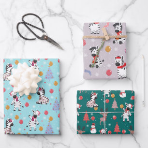 Niedliche Weihnachten Zebra und Freunde Geschenkpapier Set