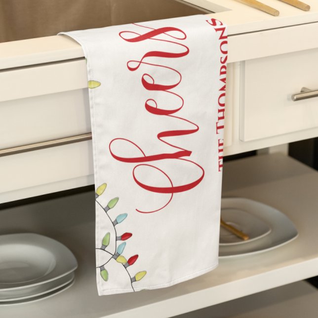 Niedliche Weihnachts-Beifall Farbige String-Lights Geschirrtuch (Cheers Christmas holiday string lights kitchen towel. )