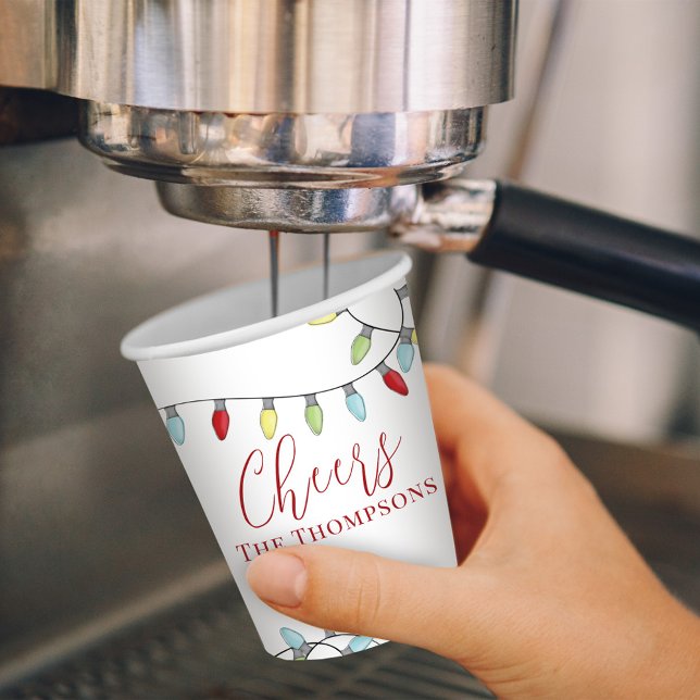 Niedliche Weihnachts-Beifall Farbige String-Lights Pappbecher (Christmas holiday lights whimsical colorful paper cups)