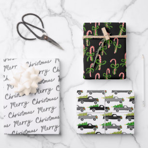 Niedliche Weihnachts-Candy Canes LKW Xmas Urlaub Geschenkpapier Set