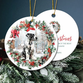 Niedliche Weihnachts-Dan-Hund-Weihnachtsmannmütze Keramik Ornament