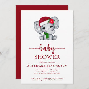 Niedliche Weihnachts-Elephant-Babydusche Einladung