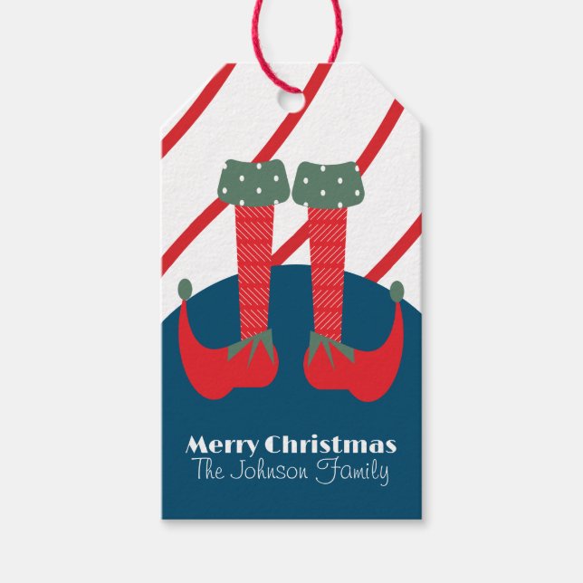Niedliche Weihnachts-Elf Feet Familie Red Blue Ges Geschenkanhänger (Vorderseite)