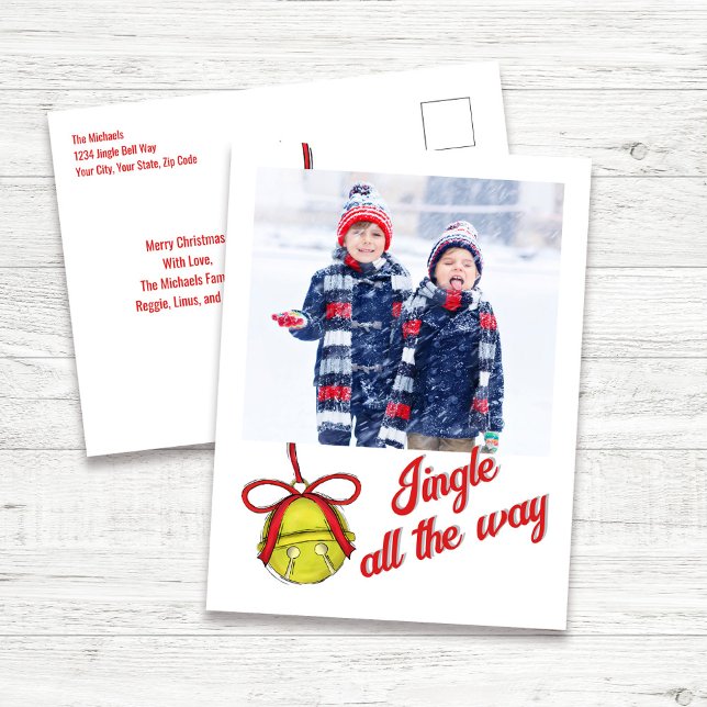 Niedliche Weihnachts-Fotokarte Jingle Feiertagspostkarte (Jingle all the way cute photo Christmas card postcard template. )