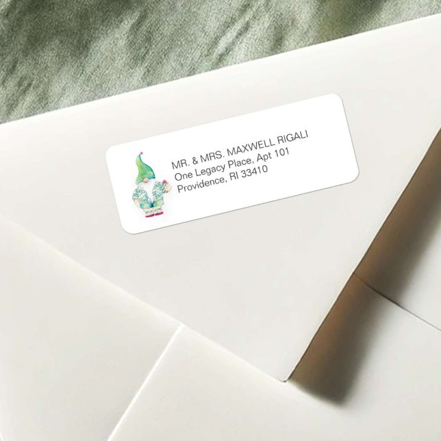 Niedliche Weihnachts-Gnome-Adressetiketten (Return address labels watercolor cute Christmas gnome art by Victoria Grigaliunas Do Tell A Belle)