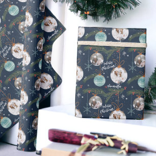 Niedliche Weihnachts-Illustration Name 2 Fotos Geschenkpapier