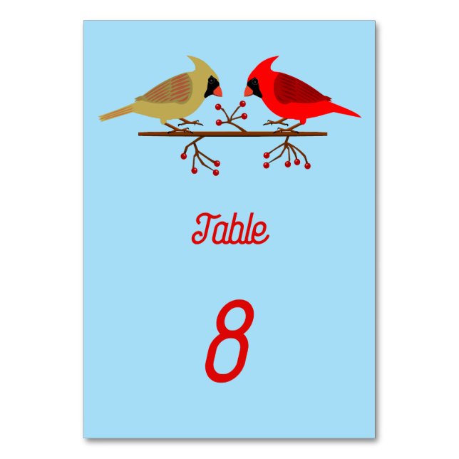 Niedliche Weihnachts-Kardinäle und Red Berries Cus Tischnummer (Vorderseite)
