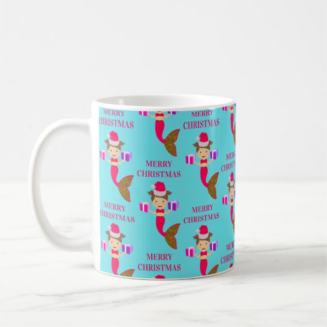 Niedliche Weihnachts-Meerjungfrau-Weihnachtsmannmü Kaffeetasse (Links)