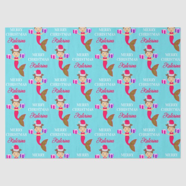 Niedliche Weihnachts-Meerjungfrau-Weihnachtsmannmü Seidenpapier (Vorderseite)