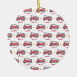 Niedliche Weihnachts-personalisiert-Feuerwehrwagen Keramik Ornament