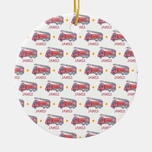 Niedliche Weihnachts-personalisiert-Feuerwehrwagen Keramik Ornament (Vorne)