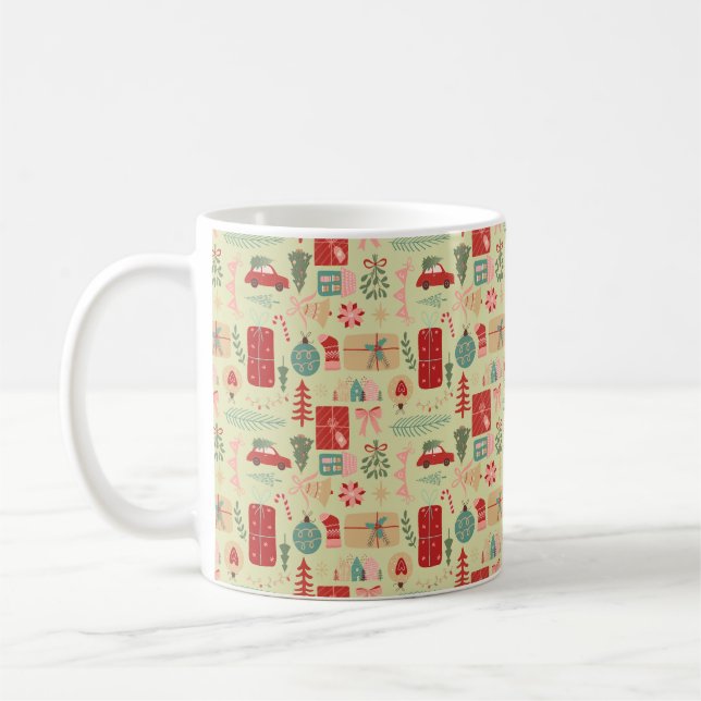 Niedliche Weihnachts Preppy Pink Mint Green Illust Kaffeetasse (Links)