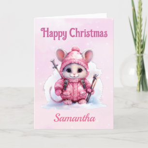 Niedliche Weihnachts-Rosa-Winter-Maus Feiertagskarte