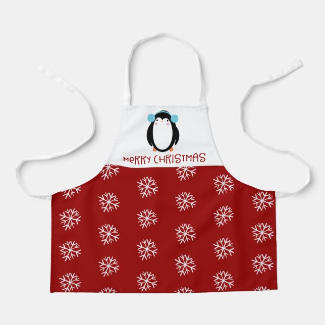 Niedliche Weihnachts-Schneeflocke Pinguin Urlaub K Schürze (Vorderseite)