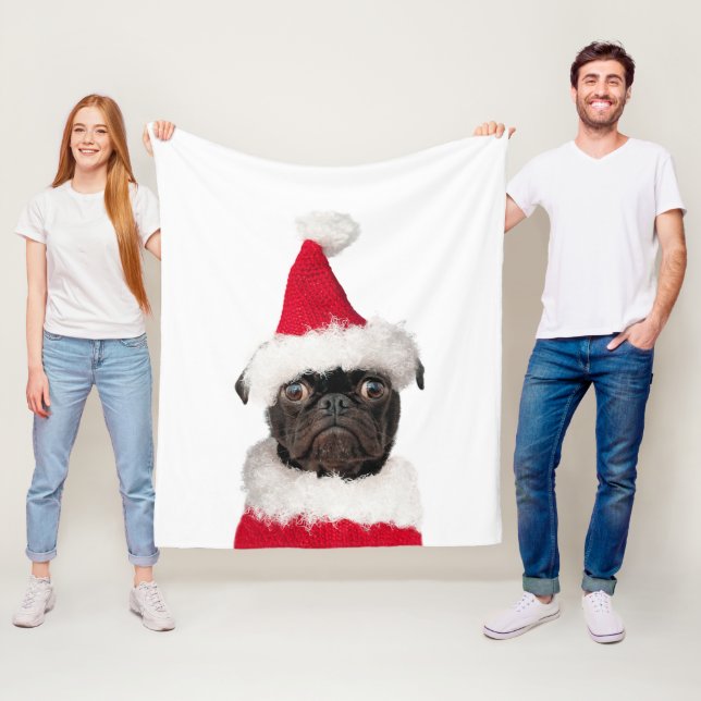 Niedliche Weihnachts-Schwarzer Mops-Weihnachtsmann Fleecedecke (Beispiel)