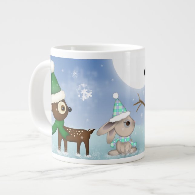 Niedliche Weihnachts-Snowman-Tasse Bunny und Deer  Jumbo-Tasse (Vorderseite Links)