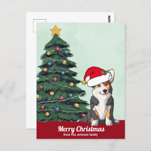 Niedliche Weihnachts-Tricolor-Corgi mit Schwanz Cu Postkarte